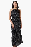 Limite Polka Dot Smocked Waist Maxi Dress - Black
