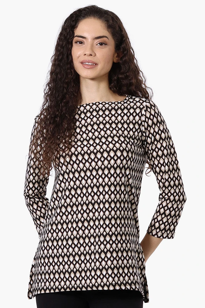 International INC Company Patterned 3/4 Sleeve Blouse - Black