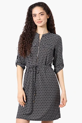 Beecher Brook Patterned Roll Up Sleeve Day Dress