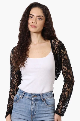 Impress Floral Lace Shrug Cardigan - Black