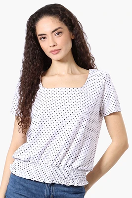Beechers Brook Polka Dot Square Neck Smocked Tee - White