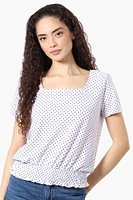 Beechers Brook Polka Dot Square Neck Smocked Tee - White