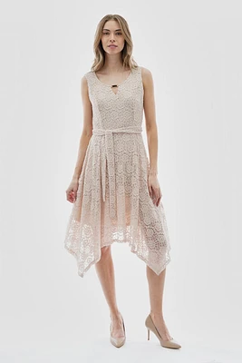 Costa Blanca Belted Lace Gold Bar Detail Cocktail Dress