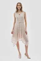 Costa Blanca Belted Lace Gold Bar Detail Cocktail Dress