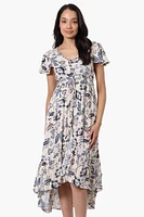 Limite Floral Cinched Waist High Low Midi Dress - Cream