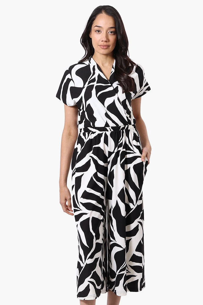Beechers Brook Patterned Short Sleeve Crossover Jumpsuit - Black