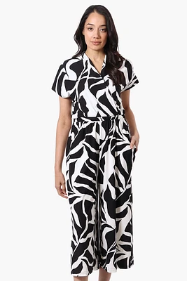 Beechers Brook Patterned Short Sleeve Crossover Jumpsuit - Black