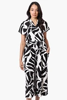 Beechers Brook Patterned Short Sleeve Crossover Jumpsuit - Black