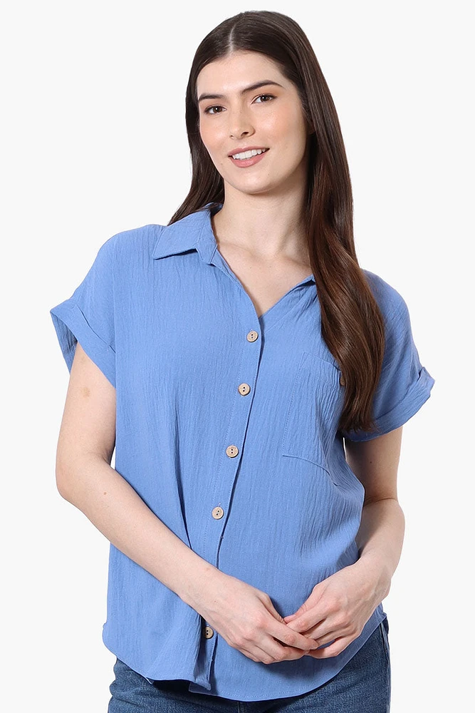 Urbanology Short Sleeve Button Down Shirt - Blue