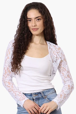Impress Long Sleeve Lace Shrug Cardigan - White