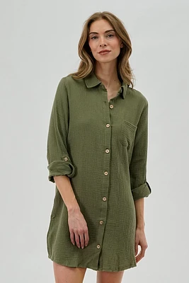 Impress Button Up Day Dress - Olive