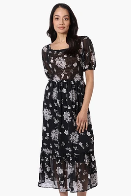 Limite Floral Smocked Square Neck Maxi Dress