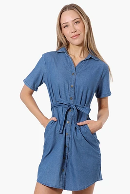 Impress Denim Button Down Short Sleeve Day Dress