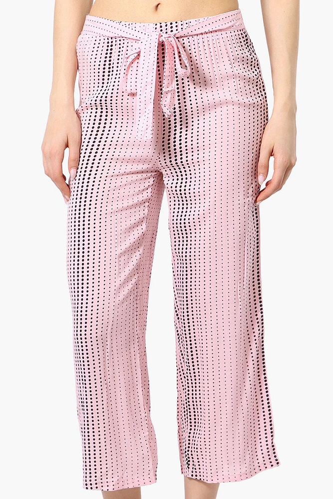 International INC Company Dotted Tie Waist Cropped Pants - Pink