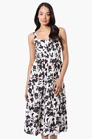 Limite Floral Smocked Waist Midi Dress - White