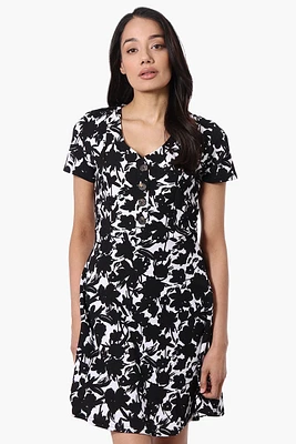 Impress Floral Short Sleeve Button Down Day Dress