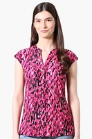International INC Company Patterned Cap Sleeve Henley Shirt