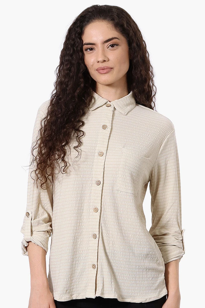 Stylexchange Vintage Button Down Roll Up Sleeve Shirt - Cream