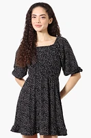 Beechers Brook Dotted Puff Sleeve Smocked Day Dress