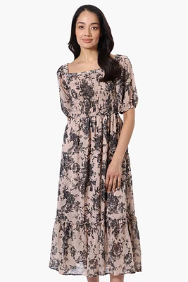 Limite Floral Smocked Square Neck Maxi Dress