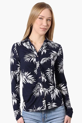 International INC Company Floral Ruched Button Down Shirt