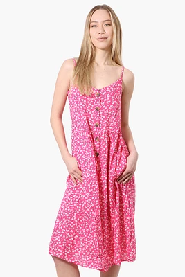 International INC Company Floral Button Down Midi Dress - Pink