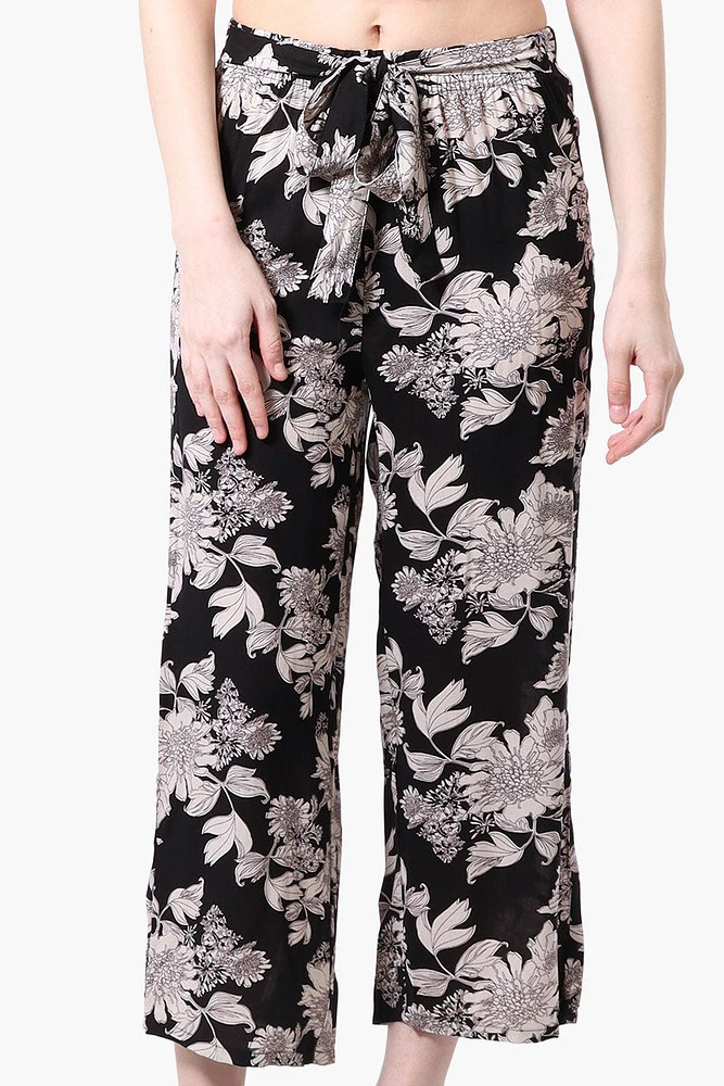 Beechers Brook Floral Tie Waist Cropped Pants - Black