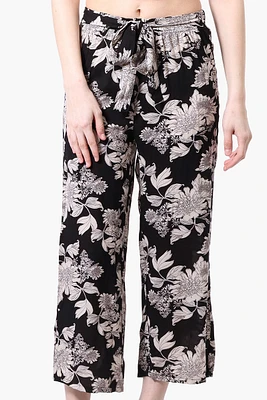 Beechers Brook Floral Tie Waist Cropped Pants - Black