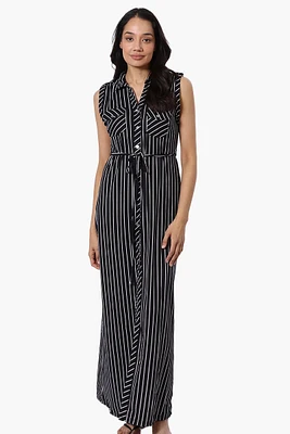 International INC Company Striped Belted Button Down Maxi Dress