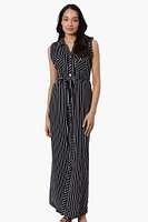 International INC Company Striped Belted Button Down Maxi Dress
