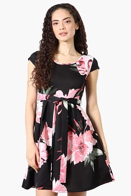 Costa Blanca Floral Belted Cap Sleeve Day Dress