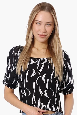 Beechers Brook Patterned Square Neck Cropped Blouse - Black