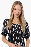Beechers Brook Patterned Square Neck Cropped Blouse - Black