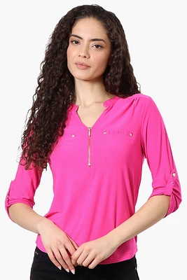 Beechers Brook Solid 1/4 Zip Roll Up Sleeve Shirt