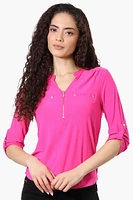 Beechers Brook Solid 1/4 Zip Roll Up Sleeve Shirt