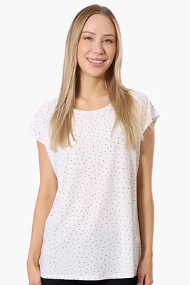 Impress Polka Dot Cap Sleeve Circle Neck Tee - White