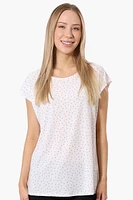 Impress Polka Dot Cap Sleeve Circle Neck Tee - White