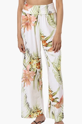 International INC Company Floral Fold Over Palazzo Pants - White