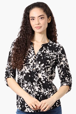 Beechers Brook Floral Roll Up Sleeve Henley Shirt
