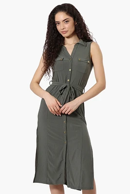 Majora Button Down Belted Maxi Dress - Olive