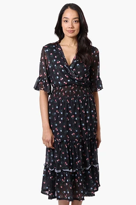 Costa Blanca Floral Crossover Tiered Midi Dress