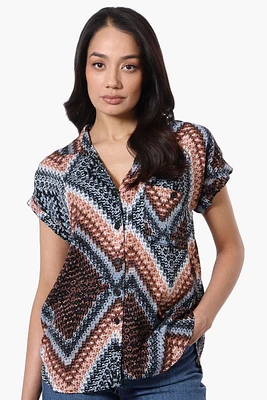 Majora Patterned Button Down Shirt - Black