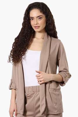 Costa Blanca Roll Up Sleeve Open Blazer - Beige