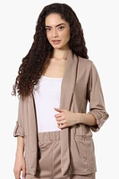 Costa Blanca Roll Up Sleeve Open Blazer - Beige