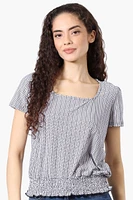 Beechers Brook Patterned Square Neck Smocked Tee - White