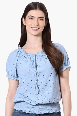 Urbanology Eyelet Drawstring Neck Blouse