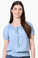 Urbanology Eyelet Drawstring Neck Blouse