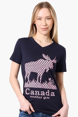 Canada Weather Gear Moose Print V-Neck Tee