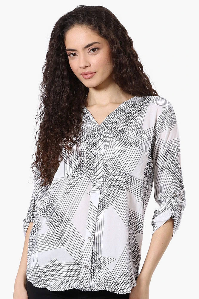 Beechers Brook Patterned Roll Up Sleeve Blouse