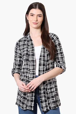 Majora Patterned Roll Up Sleeve Wrap Cardigan